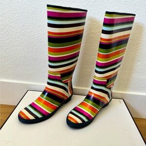 Colorful striped knee high rain boots!